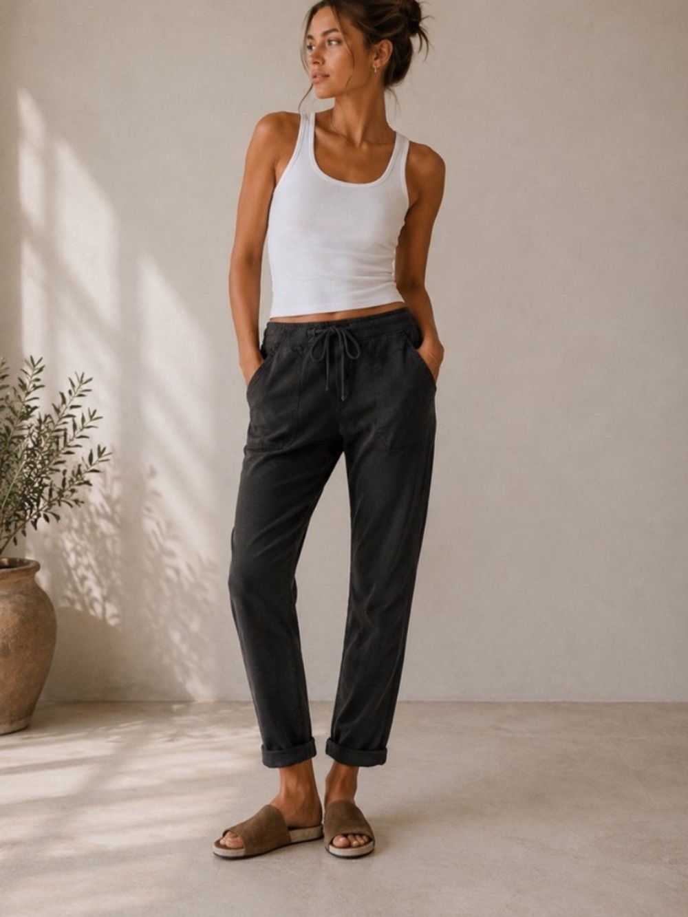 James Perse Soft Drape Pant Womens Size 2 Carbon Cotton Modal Relaxed Slim